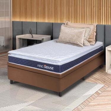 Imagem de Conjunto Box Baú Marrom Durban Azul Espuma D28 Solteiro 96x203x64 - King House