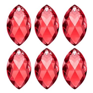 Imagem de PATIKIL Pingentes de cristal K9, contas ovais, pacote com 6, lustre de 38 mm, peças de prismas, contas penduradas, lâmpada DIY para decoração de artesanato, vermelho