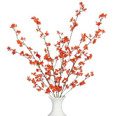 Imagem de Ammyoo 4 peças de flores falsas ramos de flores artificiais para decoração de interiores, plantas de interior realistas de haste longa falsa para vaso de casamento, casa, escritório, quarto, festa