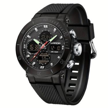 Imagem de Relógio De Pulso Esportivo Masculino De Moda Com Display Duplo, Alarme Preto Completo