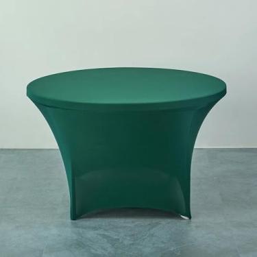 Imagem de Toalha de mesa redonda elástica para hotel, banquete, cor pura, protetor de balcão de bar, saia de mesa decorativa para casa, verde escuro, R 150 cm x A 75 cm (redondo de 5 pés)