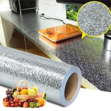Imagem de KIT 4 Rolos Papel Adesivo Aluminio Anti Gordura e Bactérias Impermeável À Prova de Calor Lavável, Pia, Armario, GAveta, Sala, Quarto, Cozinha, Banheiro, Envelopamento Móveis PRATA 2Metrosx40cm