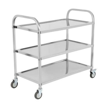 Imagem de FAHKNS Carrinho de servir de aço inoxidável 94,5 cm C x 48,8 cm L x 92,5 cm A, carrinho utilitário de cozinha de 3 camadas, roda de freio com rodízios, profissional comercial para restaurante/hotel