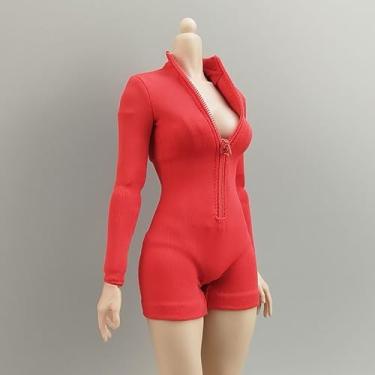 Imagem de ATSTORYTIDE 1/6 Ratio of Women's Clothing，Sexy high Neck Jumpsuit, Jumpsuit Shorts (red)