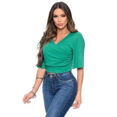 Imagem de Cropped Manga Flare 3/4 Decote V BBonnie Fiore Verde Bandeira-Feminino