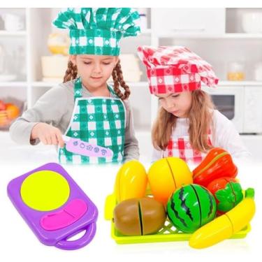 Imagem de Frutas de Brinquedo para Cortar - Kit Educativo Infantil Cesta 10 Peças Didático, Criativo e Divertido para Meninas e Meninos Brincarem de Cozinha