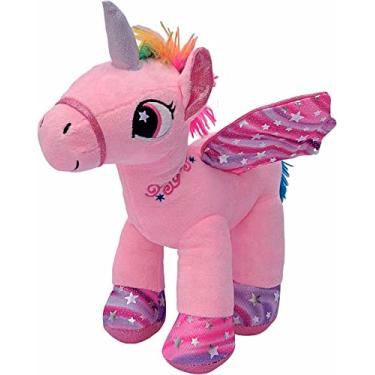 Imagem de Unicórnio De Pelúcia Asas Coloridas Detalhes Bordado 32Cms (Rosa)