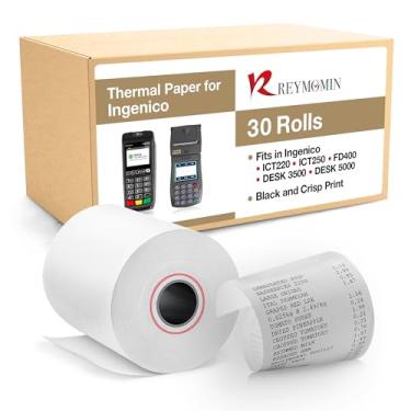 Imagem de Rolos de papel térmico para Ingenico Desk 3500, Desk 5000, Move 5000, ICT220, ICT250 – Papel de recibo sem BPA para máquinas de cartão de crédito – Pacote com 30