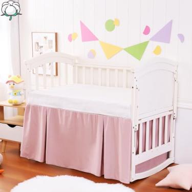 Imagem de Saia de berço de algodão – Natural, macia, respirável para a pele delicada do bebê, saia de berço para bebês meninos e meninas, serve para berços padrão 71 x 132 cm com queda de 35 cm