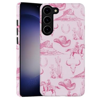 Imagem de DAIZAG Capa para Samsung Galaxy S23 Plus, capa de telefone vintage rosa chapéu de cowboy cavalos cactos capa de proteção de camada dupla durável para mulheres meninas