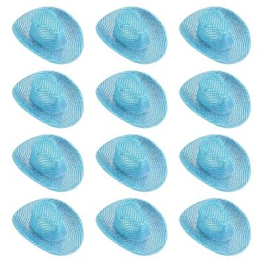 Imagem de PATIKIL Mini chapéus de caubói, 12 peças de chapéu de cowboy ocidental em miniatura para artesanato, decoração de festa, fantasia de boneca para animais de estimação, estilo bolinhas com glitter, azul