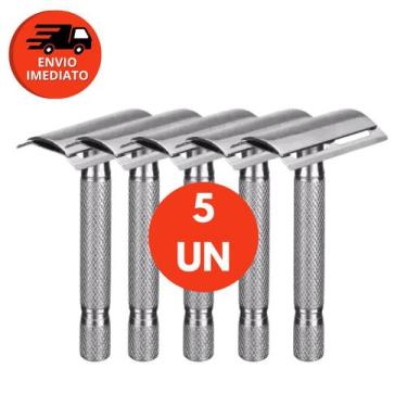 Imagem de Kit 05 Un. Aparelho Barbeador Metal Clássico Manual Retrô Vintage Com 
