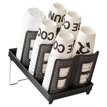 Imagem de Suporte de copo de papel e tampa, suporte descartável para xícara de café, organizador de copos dobrável com 6 compartimentos para bancada, bar, restaurante, sala de descanso (preto) (fileira dupla)
