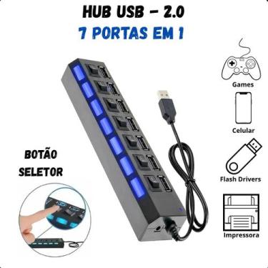 Imagem de Hub USB 7 Portas com LED Indicador  Para Conectar Vários Dispositivos 