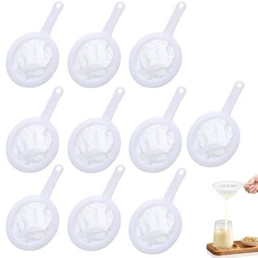 Imagem de 10 peças de coador de nylon fino de malha 200 com alça, coador de iogurte para alimentos, peneira de malha de plástico para filtrar suco, leite, soja, café, mel, vinho, iogurte