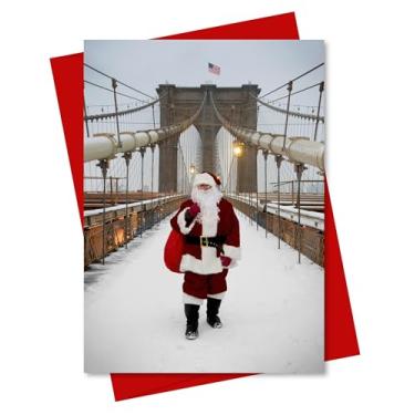Imagem de Cartão comemorativo "Santa Walking on Brooklyn Bridge" New York City - 12,6 x 17,8 cm, em branco, cartolina premium com envelope ecológico, pronto para moldura, feito nos EUA