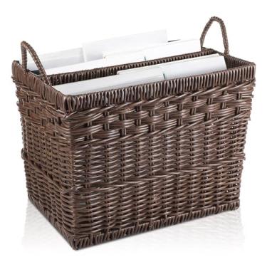 Imagem de Teenyyou Suporte de revista de tecido à mão, retangular, dividido em vime, cesto de revistas com alça para armazenamento de livros de jornal, organizador para escritório, sala de estar, escritório, 30