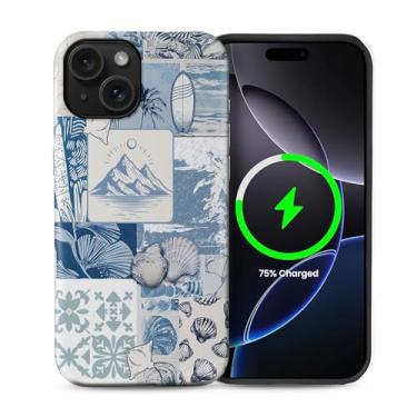 Imagem de Yuning419 Capa compatível com iPhone 15 [compatível com MagSafe] Capa de proteção rígida híbrida de 2 camadas, capa magnética protetora à prova de choque para iPhone 15, colagem vintage de concha