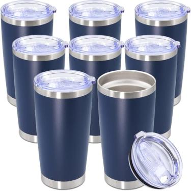 Imagem de Copo de 590 ml, copo de aço inoxidável a granel com tampa, isolado a vácuo, parede dupla, caneca de viagem, copo de café, durável, revestido em pó, para bebidas quentes e frias, azul marinho, pacote