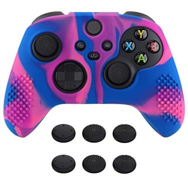 Imagem de eXtremeRate PlayVital Capa de silicone antiderrapante edição cravejada 3D para controle Xbox Series X/S, capa protetora de borracha para controle sem fio Xbox Core com alças de polegar - rosa, roxo e