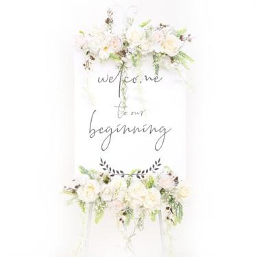 Imagem de Odouzy Pacote com 2 decorações de arco de casamento flores artificiais penduradas florais para casamento, placa de boas-vindas, pano de fundo, arco de balão, festa em casa, cerimônia de noiva