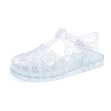 Imagem de GUGUYeah Sandálias Jelly para meninas, bico fechado, fantasia de princesa, verão, pescador, gladiador, praia, sandálias rasteiras para bebês/crianças pequenas / crianças grandes, Transparente., 21