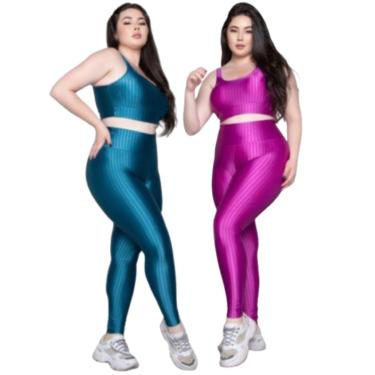 Imagem de KIT 2 Conjunto Top e Calça Plus Size New Zig 3D Serra e Mar Bojo Compressão Academia Moda Fitness-Feminino