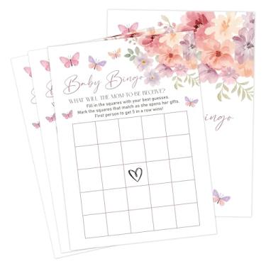 Imagem de Baby in Bloom Jogos de chá de bebê, jogo de bingo floral para 30 convidados com cartas de jogo, revelação de gênero, suprimentos e decorações para chá de bebê (DV23)
