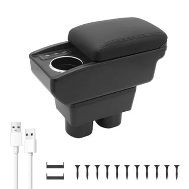 Imagem de YJYWZH Caixa De Armazenamento Para Apoio Braço Carro Nissan Versa Tiida Latio 2007-2011, Organizador Console Central Camada Dupla Com 6 Portas Usb E Porta-Copos, Acessórios Internos, Linha Preta