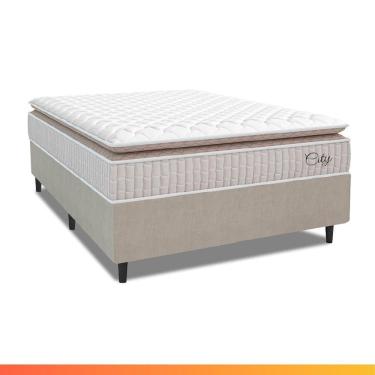 Imagem de Cama Box Colchão Casal Molas Ensacadas City Pillow Top 138x61cm Branco/Bege Hellen