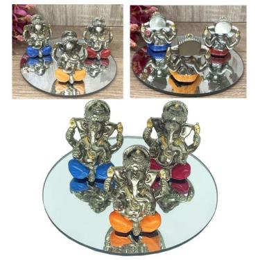 Imagem de Kit 3 Estátuas Ganesha Deus Prosperidade Sabedoria + Bandeja - IMPMC