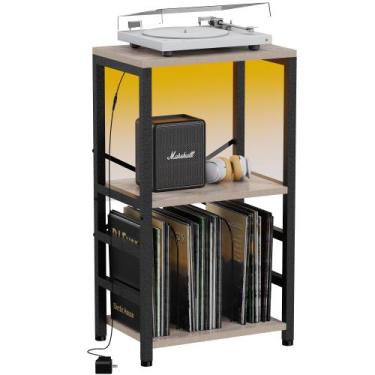 Imagem de Mesa final de suporte para toca-discos YAKANJ com LED cinza claro