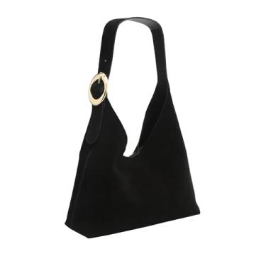 Imagem de Mariart Cajuzinho Bolsa Shoulder Hobo Feminina de Couro Suede Bovino Legítimo (Preta)