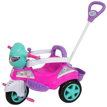 Imagem de Triciclo Infantil Rosa Baby City com Haste Guia e Encosto 2 em 1 Função Passeio e Pedal com Porta Objetos – Suporta até 30kg