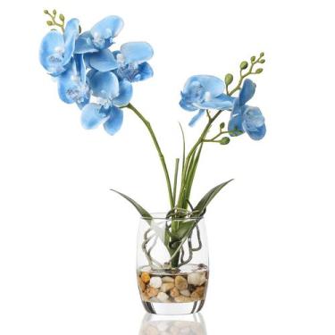 Imagem de Vaso de vidro artificial com flor de orquídea Jusdreen Blue 37cm