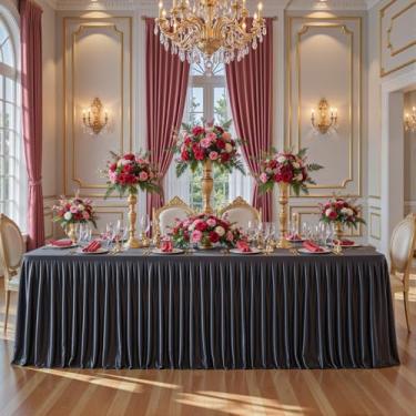 Imagem de Wish Care Roupas de mesa de cetim preto para mesas retangulares de 2,3 m – Toalhas de mesa retangulares com glitter resistentes a vincos, capas de mesa de festa para banquete de casamento, chá de bebê