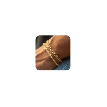 Imagem de Risamil Pulseiras de ouro para homens, pulseiras de corda torcida cubana de camada dupla de ouro 14 K 3 mm/5 mm pulseiras delicadas para mulheres homens 16,5-9 polegadas corrente masculina joias
