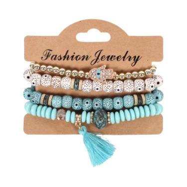 Imagem de Conjunto De Pulseiras Boho Femininas Com Contas De Madeira, Pingente Á