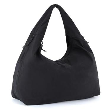 Imagem de GOKTOW Bolsa feminina de nylon folgada - Bolsa de ombro grande com vários bolsos, espaçosa para viagens, academia, trabalho, compras, Preto, One Size