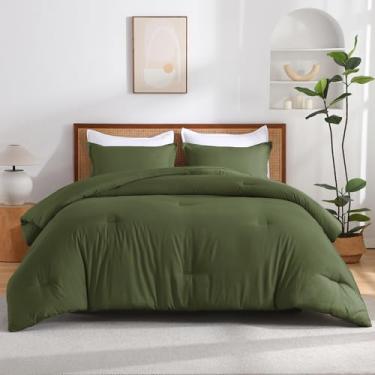 Imagem de Andency Conjunto de edredom Olive Super King Plus, 3 peças, tamanho king grande, leve e macio, conjunto de cama de microfibra fofa grande (128 x 120 pol, 2 fronhas)