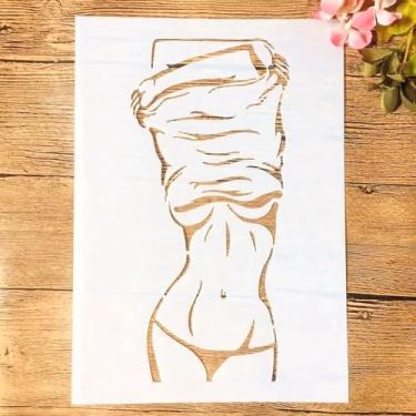 Imagem de TIAMECH A4 Estêncil de biquíni sexy reutilizável para pintura - modelo de troca de roupas, arte de parede DIY, móveis de madeira, álbum de recortes e artesanato (21 x 29,7 cm)