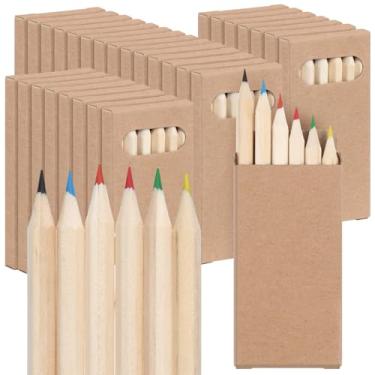Imagem de Ctosree Pacote com 24 mini lápis de cor de 9,5 cm, suprimentos para colorir a granel, em caixas kraft para sala de aula, desenho escolar, lembrancinhas de festa de casamento, aniversário, casamento, 6