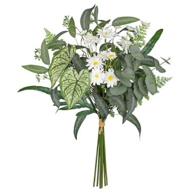 Imagem de Conjunto de caixa de hastes de vegetação artificial, 5 tipos de folhas mistas de eucalipto, samambaia dólar prata, folhas de Monstera, plantas e flores falsas para buquês faça-você-mesmo, casamentos,