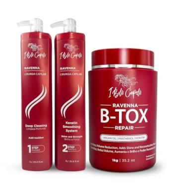 Imagem de I Belli Capelli Ravenna Keratina Profissional B-tox para Cabelos - Cirurgia Capilar, Alisamento, Tratamento B-tox Capilar, Células-Tronco para o Cabelo - Sistema Alisante 3x1L 105.8oz