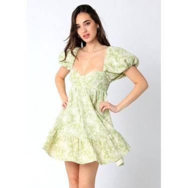 Imagem de Vestido verde primavera curto , manga bufante -tamanho p - MARISSOL