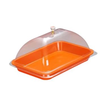 Imagem de Generic Suporte para bolo com bandeja de sobremesa em formato de cúpula, à prova de poeira, elegante, para servir pratos, tampa para comida, loja de, Laranja