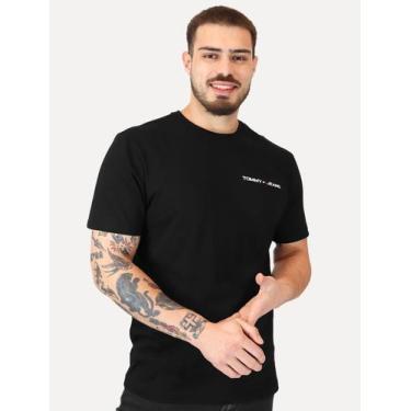 Imagem de Camiseta Tommy Jeans Masculina Classic Linear Embroidered Chest Preta,
