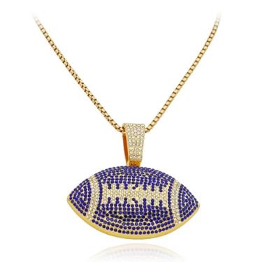 Imagem de Colar com pingente de futebol americano Ice Out em dois tons – Corrente de elos cubanos para homens e mulheres, joia esportiva hip hop, Aço inoxidável, Zircônia cúbica