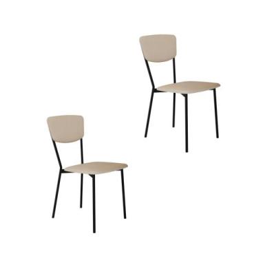 Imagem de Conjunto 2 Cadeiras de Jantar Vintage Retrô Tecido Sintético Est.Preta