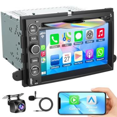 Imagem de Estéreo automotivo com DVD/CD para Ford F150/F250/F350 2004-2014, rádio veicular com tela sensível ao toque IPS de 7 polegadas com CarPlay sem fio e com fio/Android Auto, câmera de reserva, SWC, DSP
